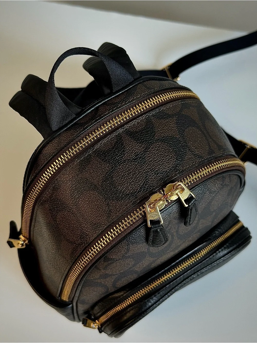 Coach Mini Backpack in Brown Signature Canvas and Black Leather